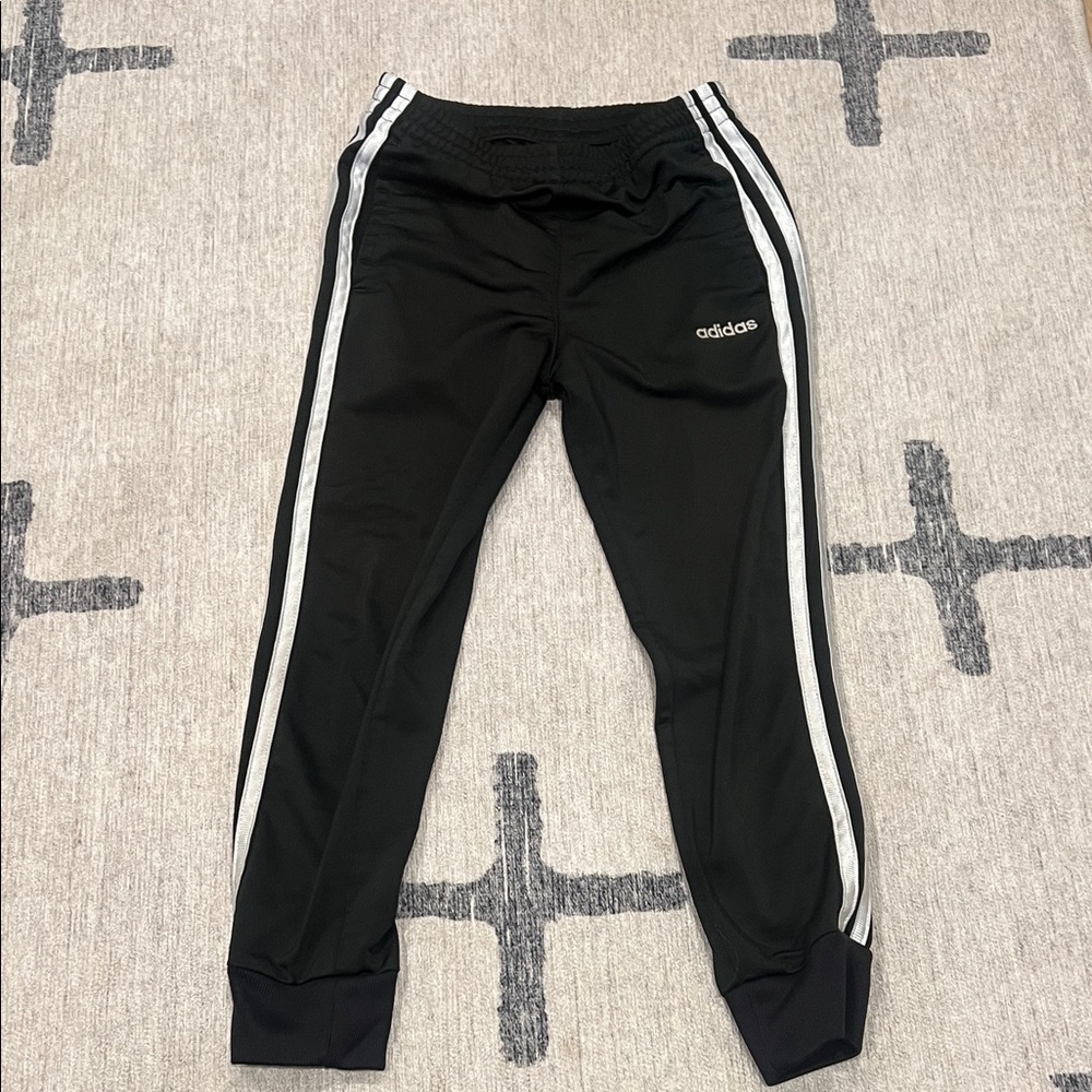 Adidas Kids Black Joggers with White Stripes